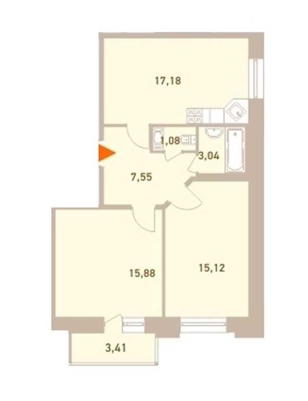 Двухкомнатная квартира в : площадь 60.87 м2 , этаж: 12 – купить в Санкт-Петербурге